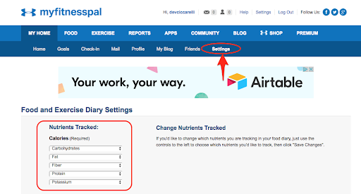 MyFitnessPal keto settings