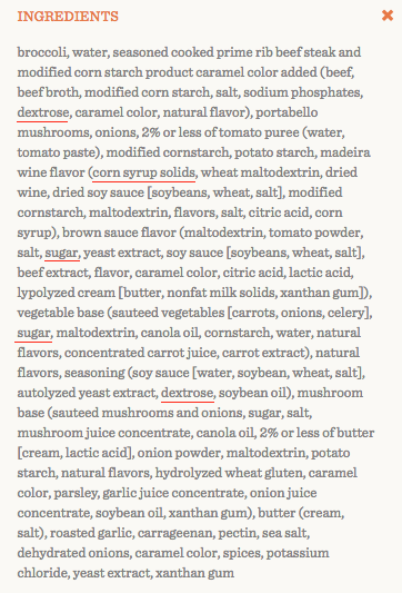 Ingredients for Lean Cuisine meal