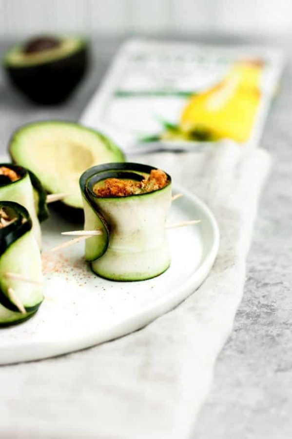 Keto appetizers: cucumber and salmon