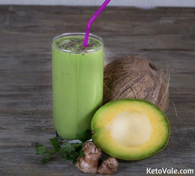 Keto Avocado Coconut Smoothie With Chia and Spinach