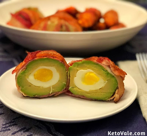 Bacon Wrapped Egg Stuffed Avocado