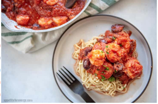 Gluten-Free Garlic Shrimp with Puttanesca Sauce