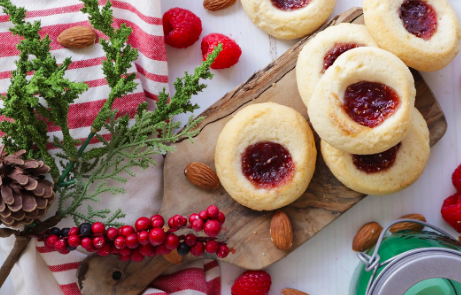 Raspberry Keto Thumbprint Christmas Cookies